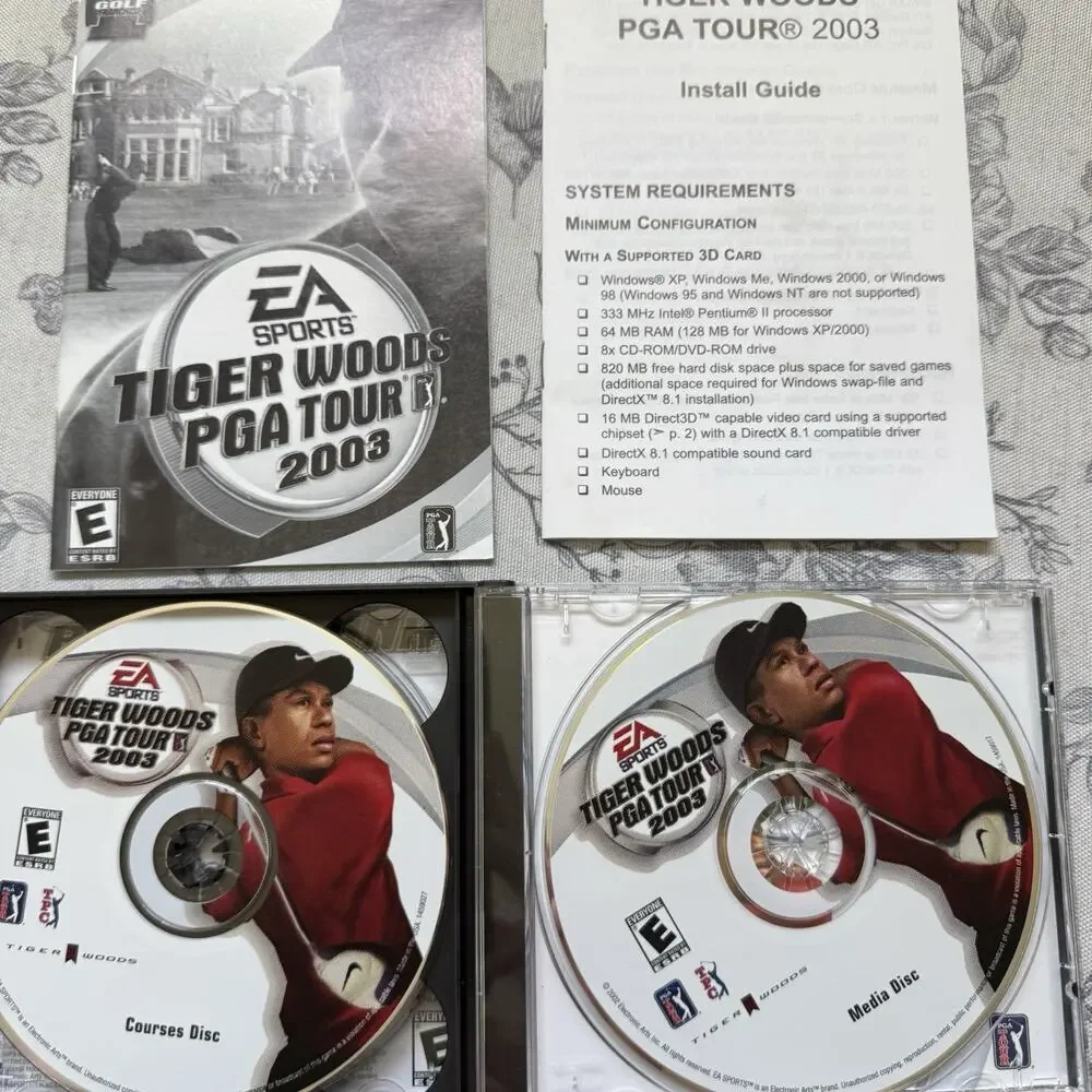 Vtg EA Sports Tiger Woods PGA Tour 2003 PC Game 3-Disc Set Golf Simulation Retro